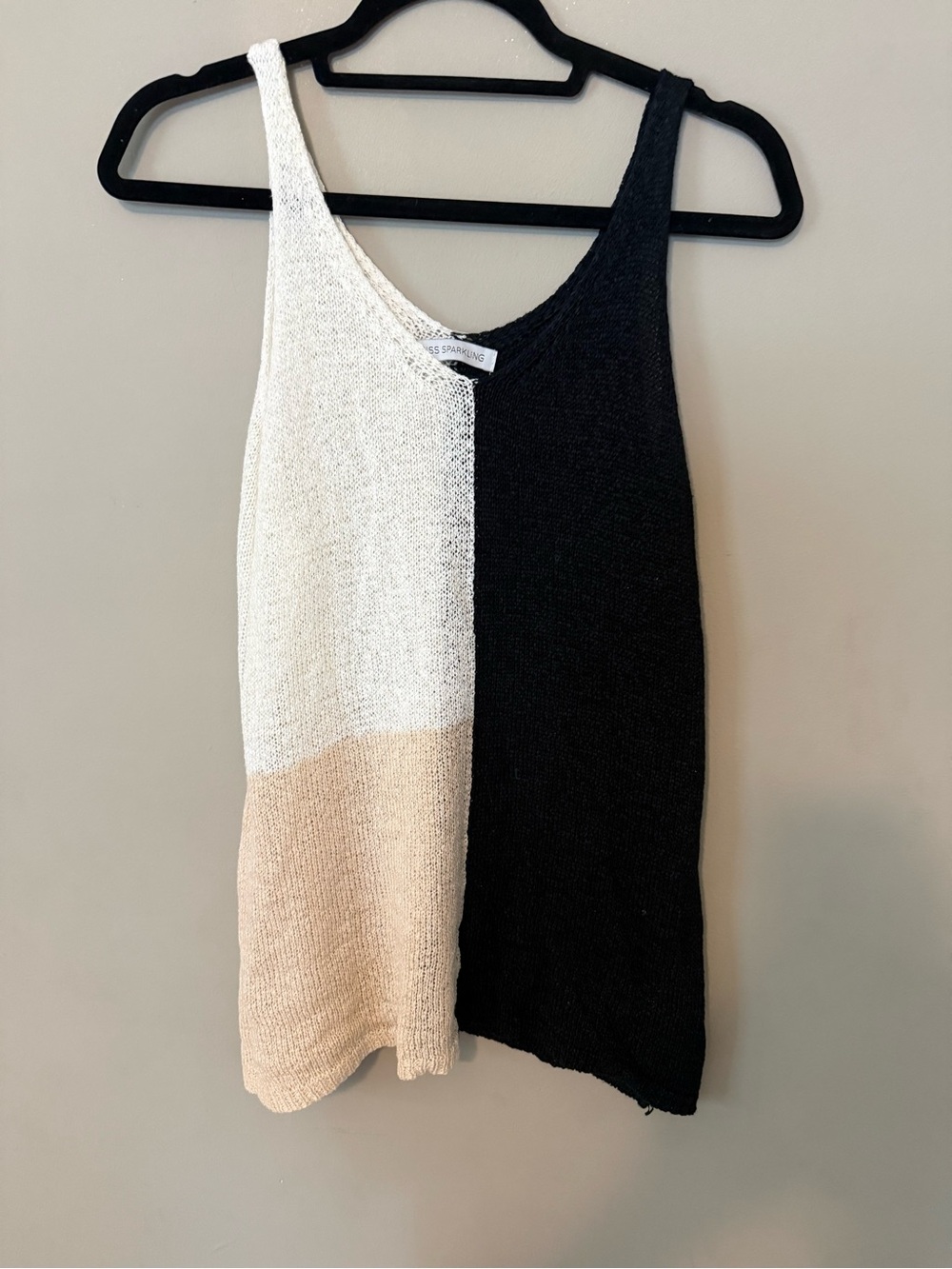 Colorblock Knit Tank Top - Black, White & Beige